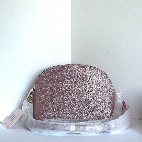 Kate Spade Rose Gold Trio Crossbody Set Wallet Pouch Glitter Makeup Card Case - Picture 4 of 10